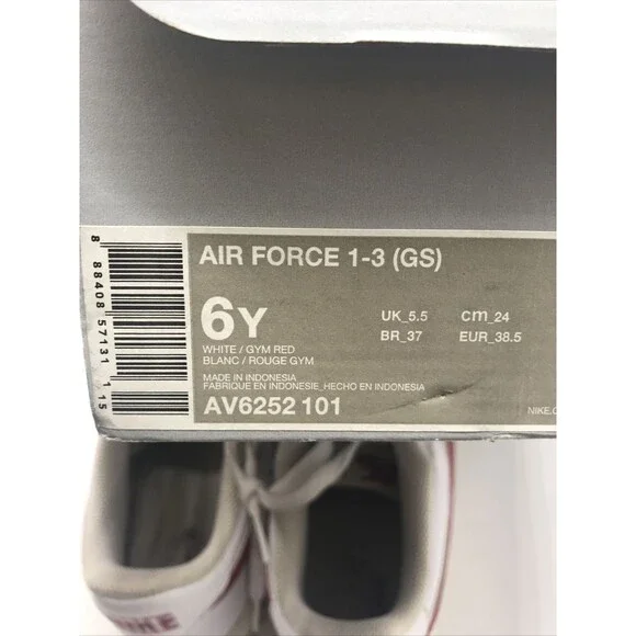 Nike Air Force 1 Low Gym Red/Wht Sneakers AV6252-101-6Y Pre Owned - Picture 7 of 7